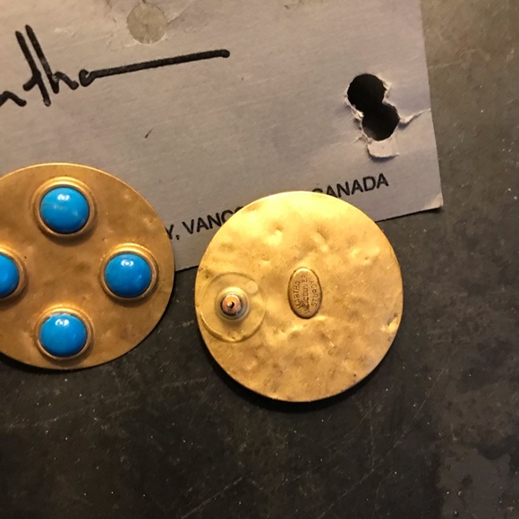 Martha Sturdy, Canadian designer, vintage, pierced,faux turquoise,gold wash - Picture 3 of 3